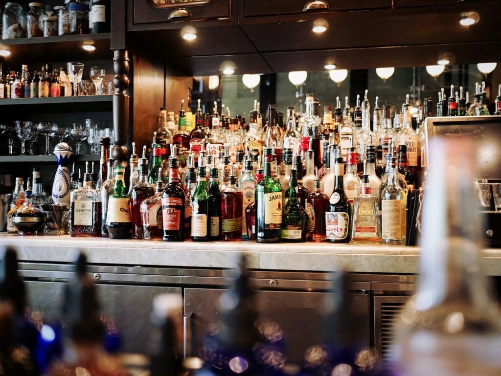 alcoholic beverages, bar, beer, bottles, glass bottles, liquors, alcoholic drinks, drinks, counter, pub, shelves, bar, bar, bar, bar, bar, beer-1845295.jpg